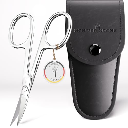 SCHWERTKRONE® Nagelschere [MADE IN GERMANY] - Hochwertige Fingernagelschere mit Nagelscheren Etui - Nail Scissors - Maniküre Schere Gebogen - Nagelhautschere extra Fein & Scharf