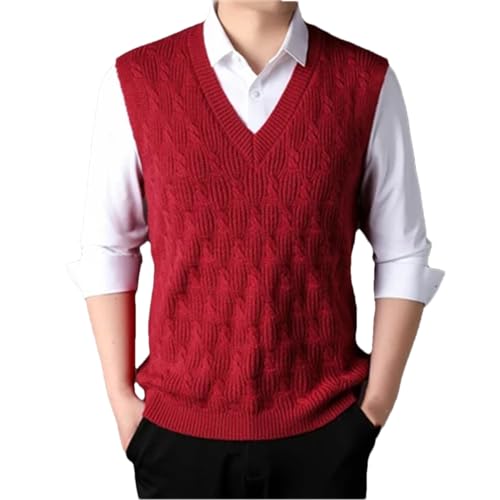 Men's Knitted Vests Sweater Warm Button Down Sleeveless Cardigan Vest Sleeveless Pullover Vests for Autumn and Winter(Red,G)