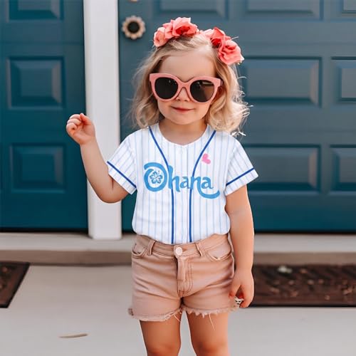 Image of Hawaiian Baseball Jersey for Toddler Girls Summer Vacation Theme Park Outfit Short Sleeve Button Down Shirt