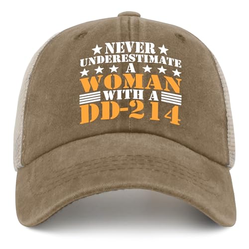 Kritett Never Underestimate A Woman with A Dd-214 Hat Hats for Men Fashion Pigment Khaki02 Running Hat Gifts for