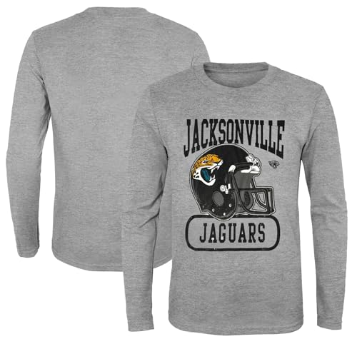 NFL Kids Youth 8-20 Head to Head Heather Gray Primary Logo Officially Licensed Football Long Sleeve Crewneck Cotton T-Shirt (Jacksonville Jaguars, 14-16)