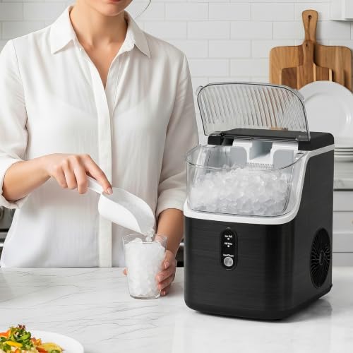 Image of Antarctic Star Nugget Ice Makers Countertop with Self-Cleaning, 35lbs /24H, Portable Sonic Ice Maker Machine with Handle /Basket /Scoop for Home, Kitchen, Office, Camping(Black)