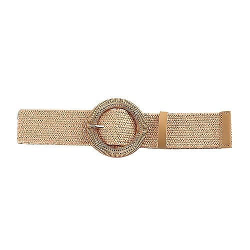 Straw Belt Braided Waistbelt Elastic Women Bohemian Wide(Camel-Style 1)