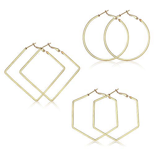 18K GOLD Hoop Earrings For Women hypoallergenic Lightweight Geometric Octagon Square Hoop Earring Fashion Minimalist Jewelry For Women (Gold)
