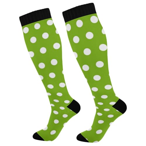CZXW 1 Pair Polka Dots Green White Compression Socks 20-30mmHg Knee High Women Socks Tube Athletic Stockings for Men Sport Soccer Running Cycling Medical Nurse Winter Travel