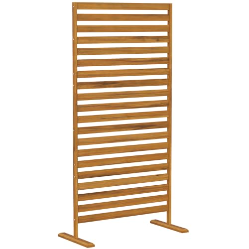 Outsunny Brise-Vue Bois à Lamelles - Claustra Paravent Extérieur Autoportant pour Jardin Terrasse - Panneau Occultant 170cm avec Treillis pour Plante...