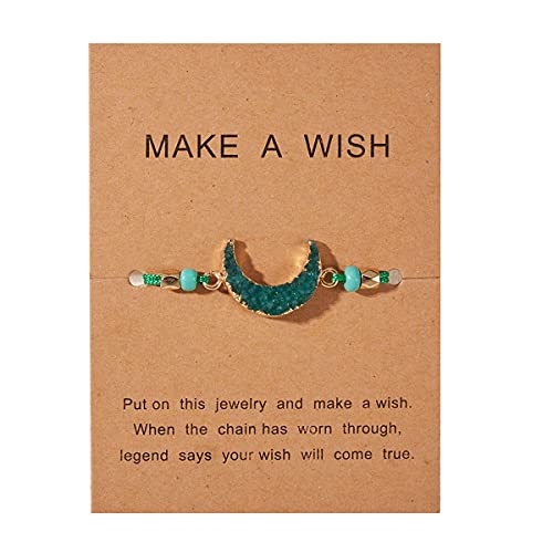 Image of COLORFUL BLING 4pcs Resin Moon Crescent Round Natural Stone Bracelets Set Friendship Hand Woven Braided Stretch String Adjustable for Couples Lovers Personalized Wish Card Jewelry-A