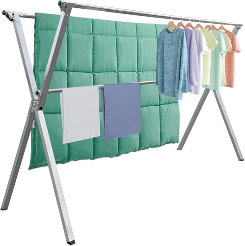 AZHZOLSK Clothes Drying Rack Folding Indoor Outdoor, Foldable Portable Laundry Drying Rack, Heavy Duty Laundry Hanger Dryer Rack with 20 Hooks (79.55'')
