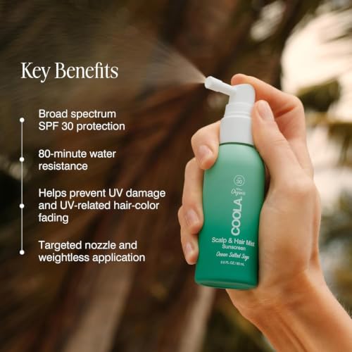 Image of COOLA Organic Scalp Spray & Hair Sunscreen Mist with SPF 30, Dermatologist Tested Hair Care for Daily Protection, Vegan and Gluten Free, Ocean Salted Sage,2 Fl Oz (Pack of 2)