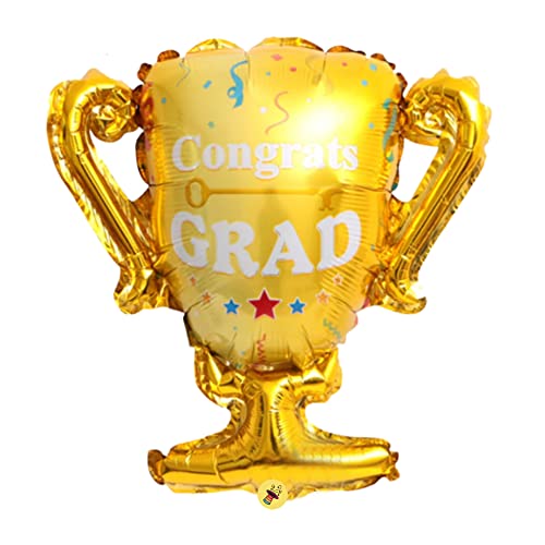 Image of Atpata Funky Congrats Grad 2 Feet Golden Trophy shape Foil Balloon with 18 inch Round Congratulations Foil Balloons for Graduation Convocation Commencement Ceremony