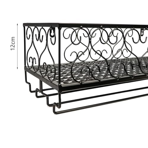 Range Bouteille Meuble Bar Mural Noir avec étagères et Support Verres - 5
