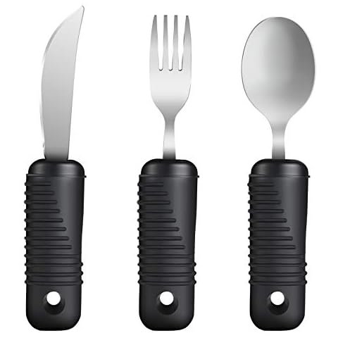 YPC Adaptive Utensils,Easy Grip Silverware,Built-Up Fork,Spoon and Rocker Knife for Adults,Elderly,Arthritis,Tremors and Parkinsons,3 Piece Set Cover
