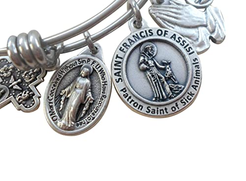 Patron Saint of Sick Animals Bangle Bracelet, St. Francis of Assisi, Italian Charm Jewelry, Vet, Veterinarian Gift, Extra Small to Large