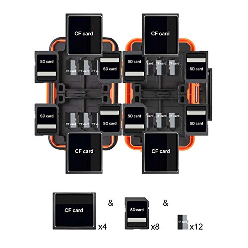 Lynca Memory Card Case Holder, Memory Card Hard Protector Case Professional Water-Resistant Anti-Shock Compact Camera Card Hard Storage Box For 8 Sd Cards 4 Cf Cards 12 Micro Sd/Tf Cards (Orange) #TOP2
