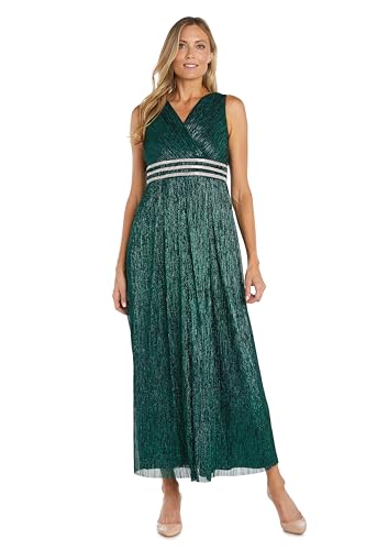 Image of R&M Richards Women's Sleeveless Maxi Dress - V-Neck Pleated Long Formal Gown W /Rhinestone Trim - Party & Cocktail Attire