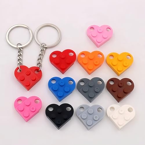 Image of Heart Keychains Matching Brick Keychain for Couples Keychain Heart Building Block Keychain for Boyfriend Girlfriend