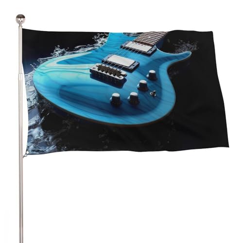 Drapeau guitare bleue 60x90 cm en polyester 200D robuste pour décoration extérieure