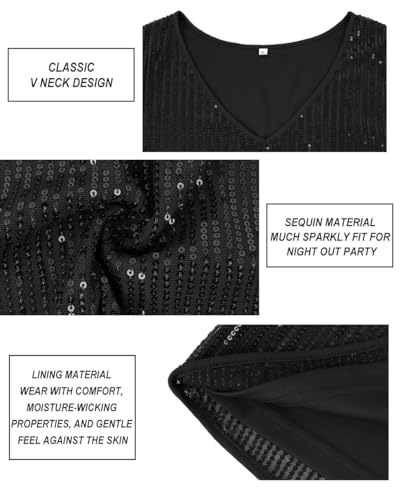 RITERA Plus Size Glitter Tops for Women 3/4 Sleeve Shirts Evening Cocktail V Neck Sequin Blouse Tunic Weddings XL-5XL2