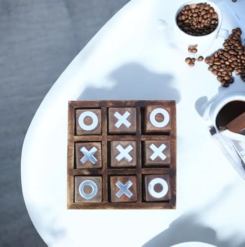 wooden tic tac toe game  board game for kids and family  table top living room decor fun game  indoor outdoor adults classic travel game burnt wood
