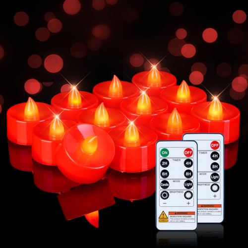 Image of Homemory 24-Pack Red Remote Flameless Battery Tea Light Candles, 400+ Hrs | 2 /4 /6 /8H Timer LED Flickering Tealight Votives for Christmas, Jack O Lanterns, Valentine's Day and Romantic Nights