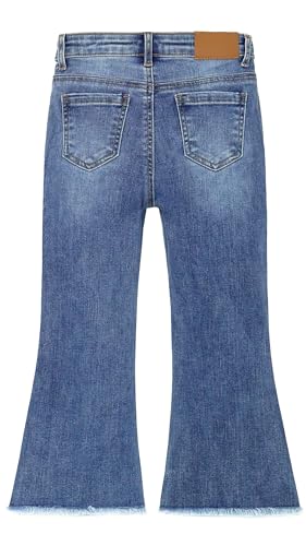 KIDSCOOL SPACE Baby Little Girls Flared Jeans, 12M-5T Raw Edge Hem Stretchy Denim Pants2