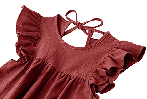 Dutebare Toddler Baby Girl Dress Cotton Linen Ruffle Halter Sleeveless Dresses Kids Summer Sundress3