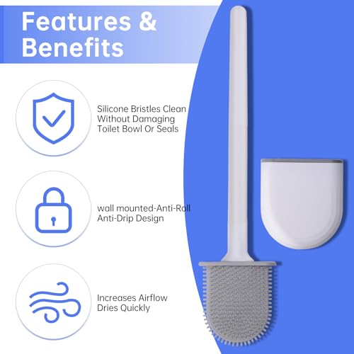 Image of RV Toilet Bowl Brush, Toilet Brush Silicone Won't Damage Toilets, Wall Mounted Toilet Brush-Anti-Roll, Anti-Drip Design, Suitable for RV Travel Trailers and Campers, Made by RVers for RVers