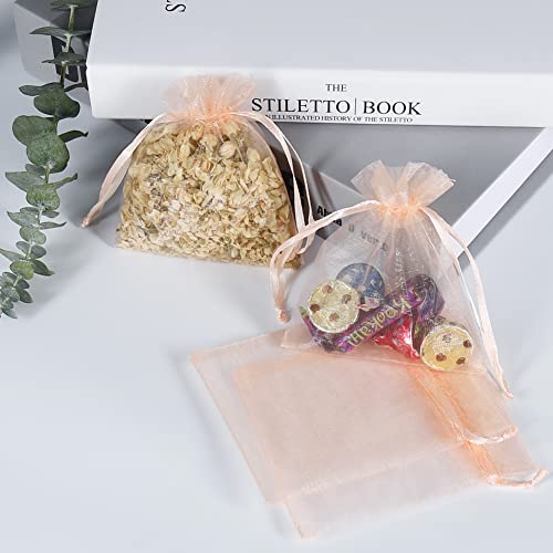 Image of HRX Package 100pcs Little Organza Bags 3 x 4 inch, Blush Peach Mesh Bags Drawstring Pouches for Jewelry Bracelets Candy Party Favor Small Gift