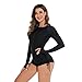 Sun Protection Clothing Women: Women Tummy Control Rash Guard Swimsuits Long Sleeve Bathing Suit Surfing Swimwear Sexy Sport Athletic Swimming Beach Clothes All Black M