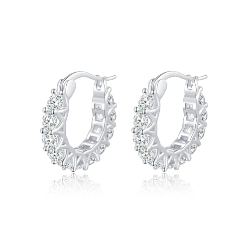 Sterling Silver High-Carbon Diamond Hoop Earrings, Hypoallergenic Diamond Huggie Earrings for Women