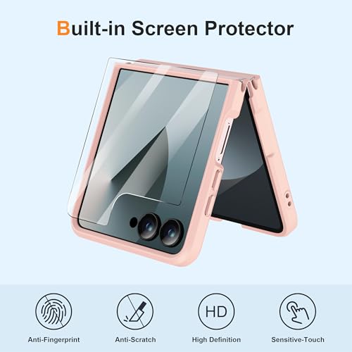 Image of ORETECH Magnetic for Samsung Galaxy Z Flip 7 Case, with [2 x Screen Protector] Translucent Back Non-Slip Hard PC Shockproof Bumper Protective Case for Samsung Z Flip 7 - Light Pink