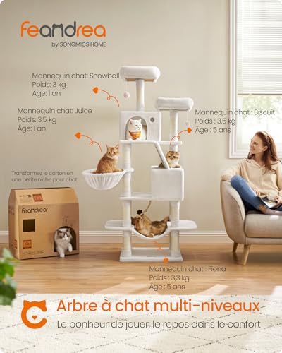 Arbre à chat Feandrea PCT165T01 de 168 cm avec panier et 13 griffoirs