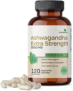 Futurebiotics Ashwagandha Capsules Extra Strength 3000mg - Stress Relief Formula, Natural Mood Support, Stress, Focus, and Energy Support Supplement, 120 Capsules