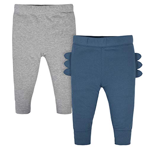 Gerber Baby Boys' 2-Pack Pants, Blue Dino/Grey, 0-3 Months