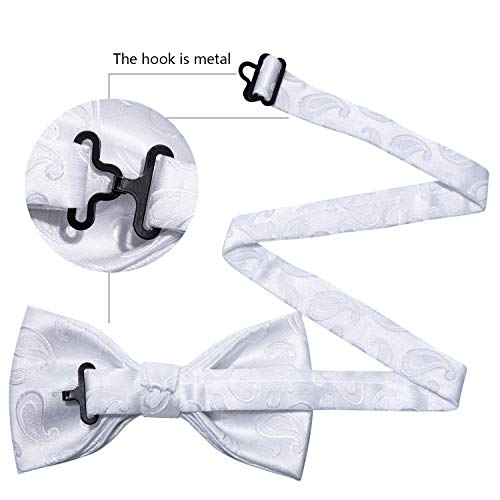 Image of Barry.Wang Paisley Striped Bow Tie for Men Silk Pre-Tied Bowtie Pocket Square Cufflinks Set Formal Wedding Party Prom