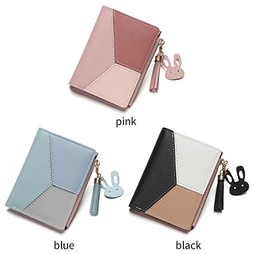 Short Wallet Foldable Portable Zipper Purse Patchwork Lady Coin Purses PU(pink)3