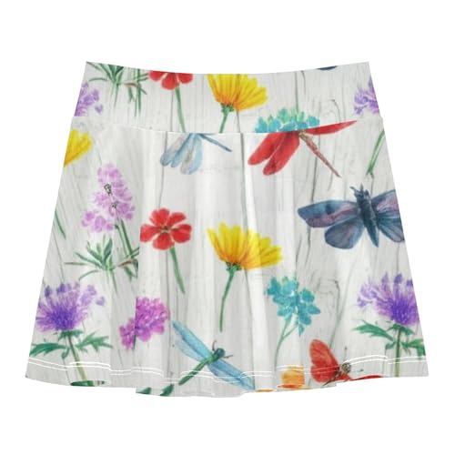 Vintage Wildflowers Dragonflies Toddlers Tennis Skirts Children Girls Skorts Athletic Shorts Pleated Skort 4t