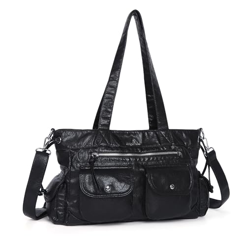 Angel Kiss Handbags for Women Soft Vegan Leather Purses Multiple Pockets Shoulder Bags Ladies Roomy Zippers Tote Bag