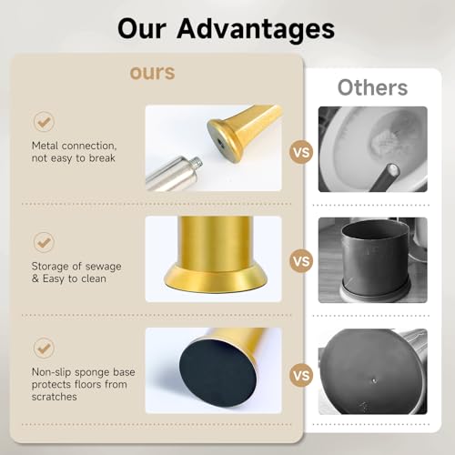 Image of Brass Toilet Brush and Holder,Extra Long Handled Gold Toilet Brush for Bathroom,Stainless Steel Heavy Duty Toilet Bowl Brush,Deep Cleaning Modern Toilet Cleaner Brush -Space Saving, Covered Brush