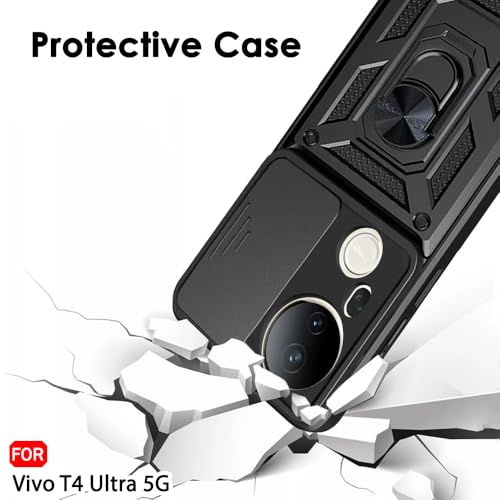 Image of TheGiftKart Tough Armor Bumper Back Cover Case for Vivo T4 Ultra 5G | Sliding Camera Cover, Kickstand & Ring Holder | 360 Degree Protection Back Cover Case for Vivo T4 Ultra 5G (PC & TPU, Black)