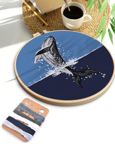 Image of TINDTOP Embroidery Kit for Beginners Adult, Whale Embroidery Practice Kit | Include Embroidery Cloth Hoops Threads for Craft Lover Hand Stitch with Embroidery Skill Techniques