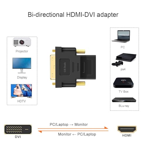 Image of DVI to HDMI Adapter, DVI-D 24+5 Male to HDMI Female High Speed Adapter Converter Gold Plated Support 1080P for HDTV, Plasma, DVD, Projector, Computer - Black