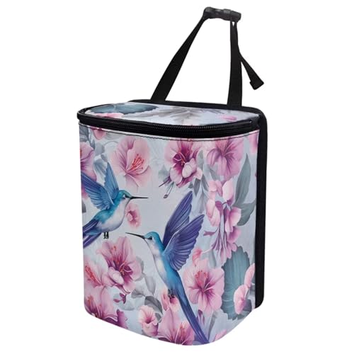Image of Hanging Hummingbird Car Trash Can Bin with LidFloral Hummingbird Vehicle Garbage Can Leak Proof Hanging Car Rubbish Bags Automotive Organizer Accessory for Back Front Seat