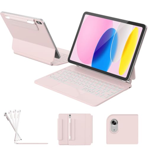 RAYMCRAFT for iPad 11th(A16 2025)/10th Generation Case with Keyboard Magic Keyboard 2022 Springy Backlit Keys Stain-Resistant Surface Multi-Touch Trackpad Pink