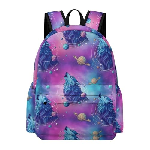 Spacious Commuter Backpack, Women Men Portable Cute Waterproof Wolf Backpacks Shoulder Bag for Work, Travel, Lightweight Reusable Bags