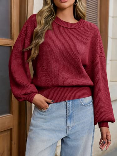 Image of Saodimallsu Womens Batwing Long Sleeve Sweaters Casual Crewneck Loose Chunky Knit Fall Pullover Tops