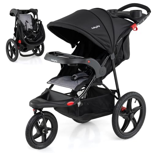 GOPLUS Poussette Canne Pliable 3 Roues, Poussette Ultra Compact avec Toit Réglable 6 Positions, Harnais 5 Points, Dossier Inclinable, Panier, Plateau et Porte-Gobelets, pour Bébé 6-36 Mois