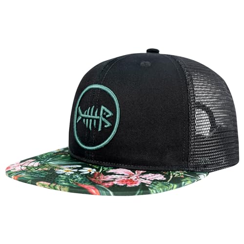 BASSDASH Flat Brim Trucker Cap Adjustable Snapback Hat Mesh Back for Men Women