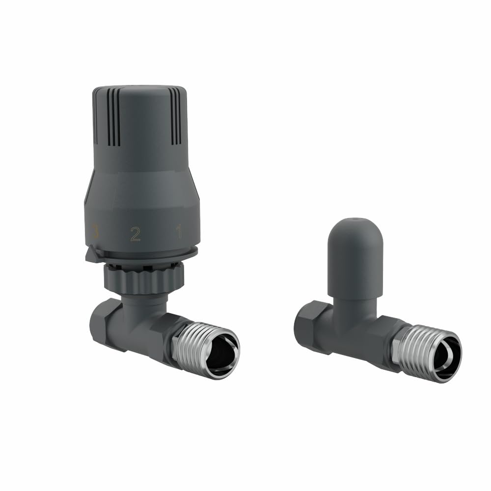 Warmehaus Anthracite Thermostatic Radiator Valve 15Mm Straight Radiator Trv + Lockshield For Heated Towel Rail Radiator Straight