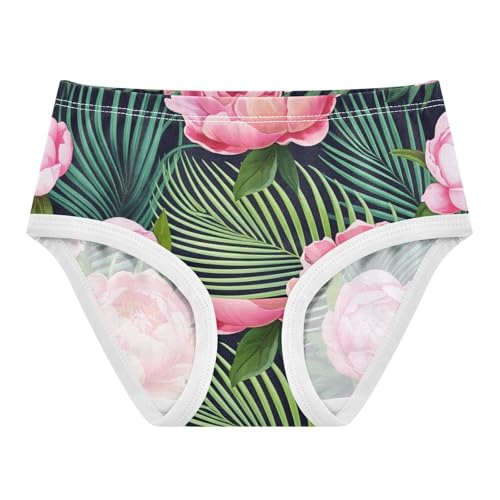 Aesthetic Toddler Underwear Floral 2t Cotton Panties for Girl Pink Peony Floral Green Leaves Black Kids Undies Briefs